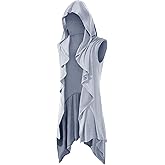 Runcati Mens Hooded Cardigan Sleeveless Ruffle Shawl Collar Open Front Knit Drape Robe