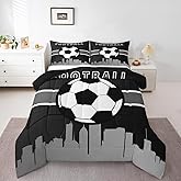 Erosebridal Little Boys Bedding Sets Twin Soccer Football Comforter Set for Toddler Kids, Sports Gamer Duvet Insert Video Game Gaming Bedding Comforters & Sets, Black Grey