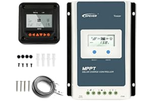 EPEVER MPPT Solar Charge Controller 40A Max.PV 100V Negative Grounded Tracer 4210AN + Remote Meter MT50+Temp Sensor Cable for Gel Sealed Flooded Lithium Solar Battery Charging