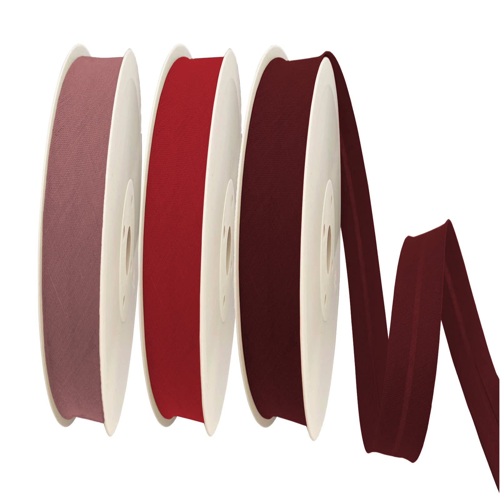 TEXTEX = 20mm Wide Bias Binding Tape. 50% Cotton and 50% Polyester. Pack of 3 Pieces of 10m Each - (Makeup/Ferrari Red/Garnet)