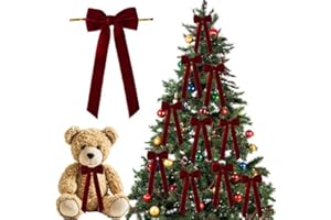 AFASITEN 24 PCS Burgundy Christmas Tree Bows - Festive Red Bows for Christmas Tree Decoration, Wreaths, Garlands & Holiday Crafts - Durable Fabric Bows with Wired Edges for Easy Shaping