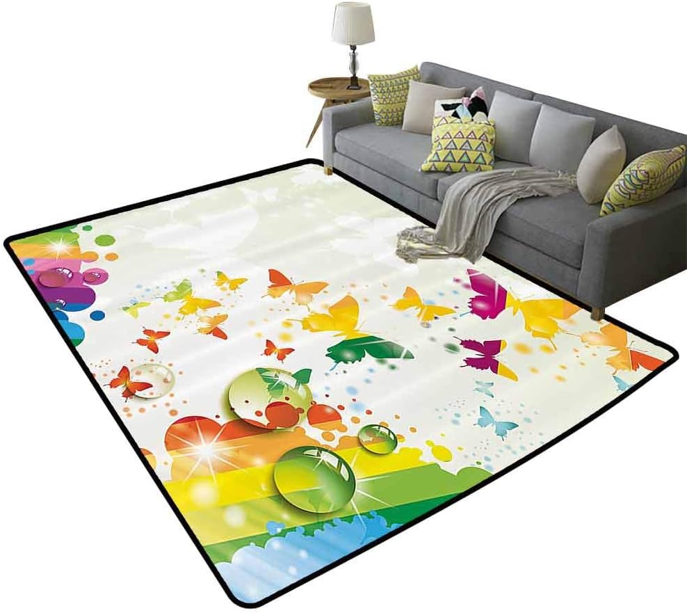 Colorful Home Decor Comfortable Rug Silhouettes of Butterflies Freedom Icons of The Nature Festival Artwork Playing on The Carpet Multi, 5'x 7'(150x210cm)