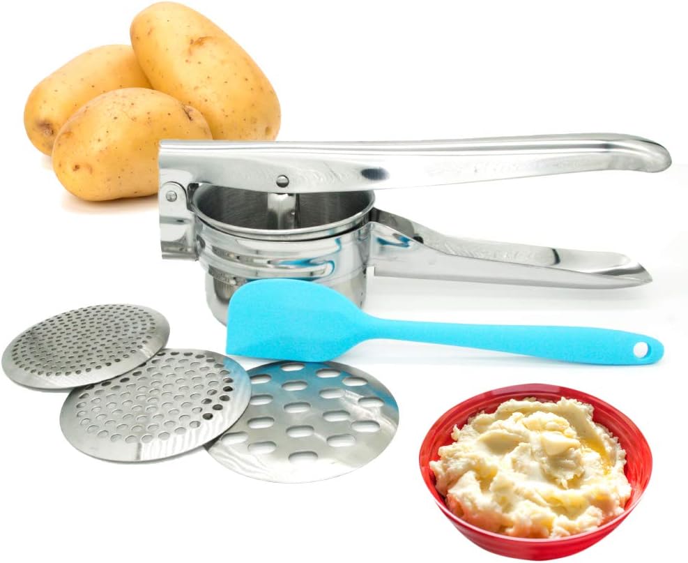 Potato Ricer, Potato Masher, Food Press with 3 Interchangeable Discs for Potatoes, Fruit, Juice, Lemon, Orange, ground meat, mashed potatoes