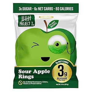Project 7 Low Sugar Sour Apple Rings – Keto-Friendly & Vegan Gummies With 3g Sugar, 6g Net Carbs & Low Calorie (60) – No Sugar Alcohols, No Artificial Sweeteners or Colors, Pack of 8 (1.8oz)