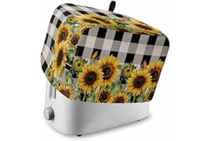 VERSOTILAHOME Sunflower Checkered Toaster Cover 2 Slice, Black Buffalo Plaid Dustproof Bakeware Oven Protector with Top Hook, Pastoral Flowers Waterproof Small Kitchen Appliance Toasters Dust Cover, 12"x7.5"x8"