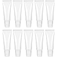 Hariendny 10 Pack Refillable Travel Toothpaste Tube Empty Lip Gloss Tubes 10ml Small Squeeze Bottles Mini Cosmetic Tubes Clear Soft Empty Lip Balm Containers Mini Lipgloss Cream Dispenser