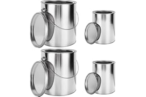 Acrux7 4 Pack Empty Paint Cans with Lids, 1 Gallon Paints Can with Lid & Handles (2) + 2 Quart Paints Can with Lid (2), Metal Unlined Paint Bucket Storage Containers for Painting, DIY Crafts