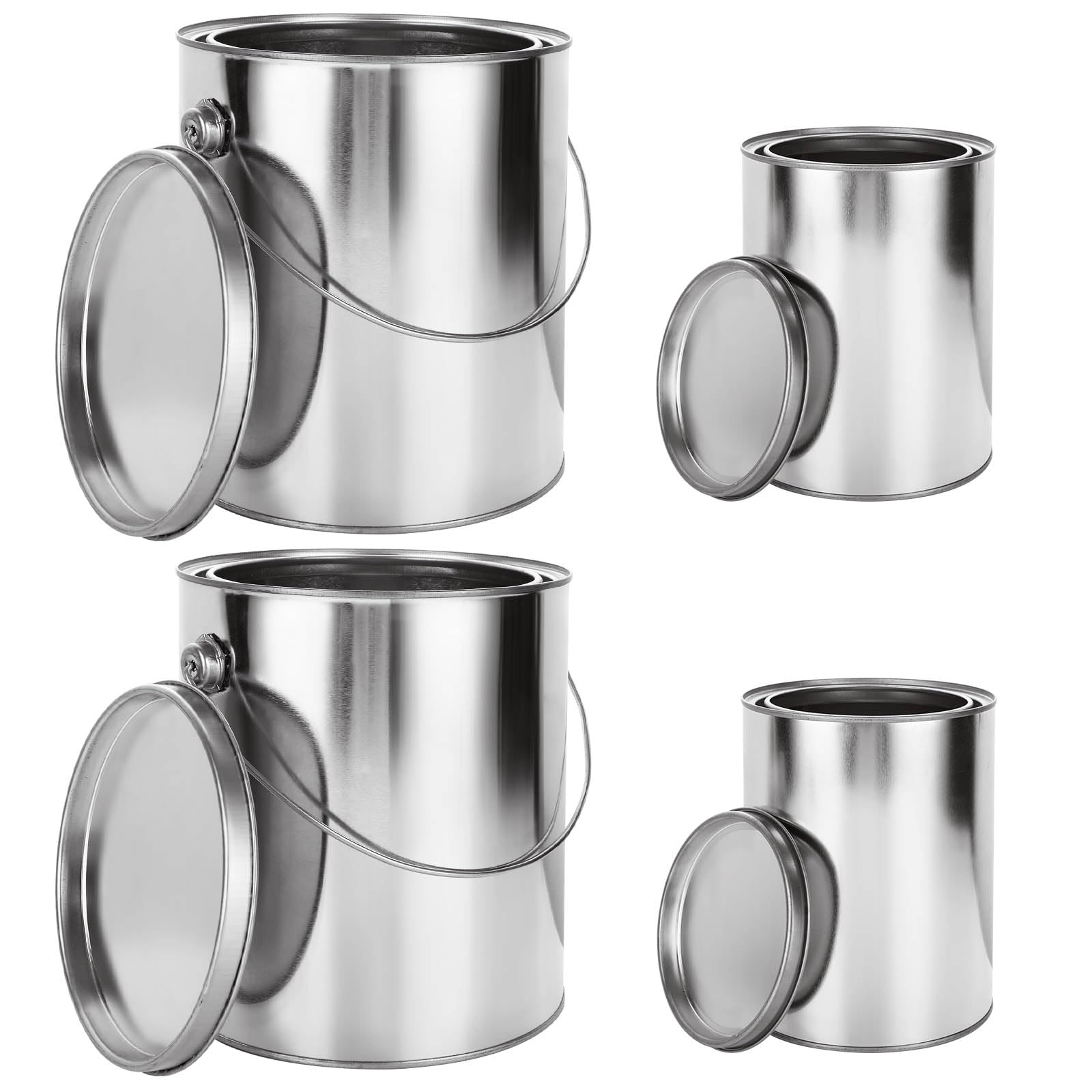 Photo 1 of Acrux7 4 Pack Empty Paint Cans with Lids, 1 Gallon Paints Can with Lid & Handles (2) + 2 Quart Paints Can with Lid (2), Metal Unlined Paint Bucket Storage Containers for Painting, DIY Crafts