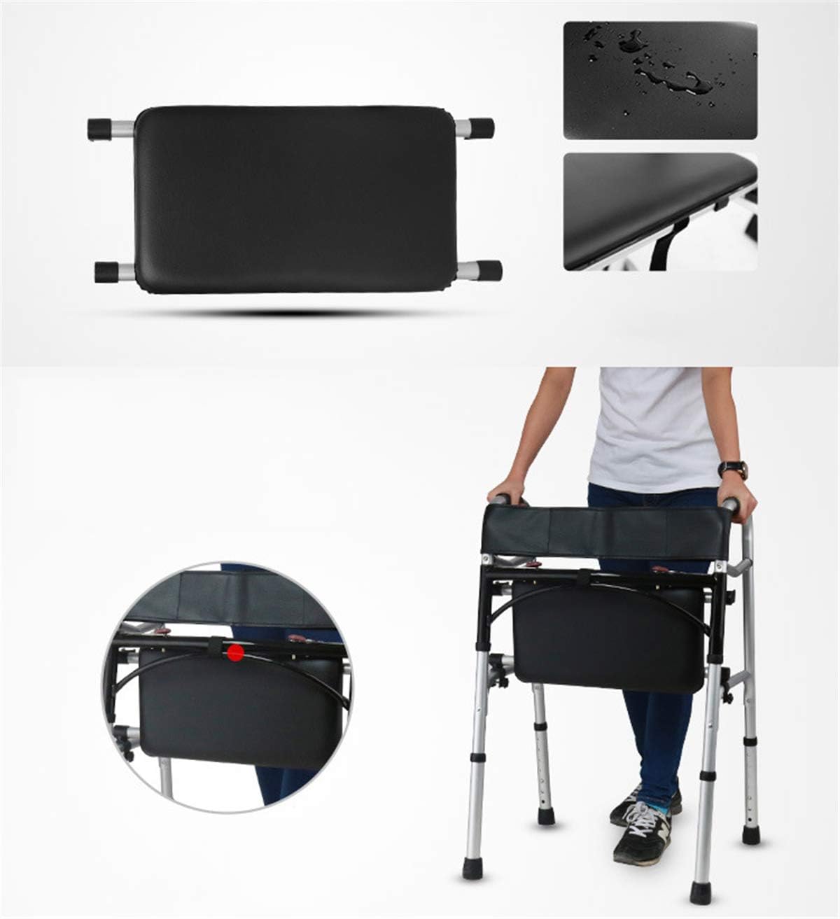 Autopeck Folding Standard Walker Bathroom Toilet Handrail Aluminium Foldable Walking Frame Bariatric Heavy Duty for Seniors Adults -