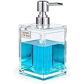 LGURT-500ML Glass Soap Dispenser, Square Clear Refillable Liquid Soap Dispenser Decorative Hand Soap Dispenser for Bathroom & Kitchen Countertop