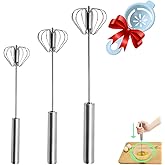 Semi-automatic Whisk, Stainless Steel Egg Beater, Hand Push Rotary Whisks Mixer Stirrer for Making Cream, Whisking, Beating and Stirring (Silver)