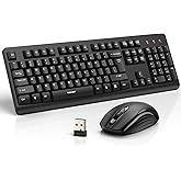 TECKNET Wireless Keyboard and Mouse Combo, Full-Size Ergonomic Keyboard & Optical Mouse, Low-Noise Typing & Clicking,Long Battery Life,Spill-Resistant,2.4G Lag-Free USB Receiver for PC,Laptop,Computer