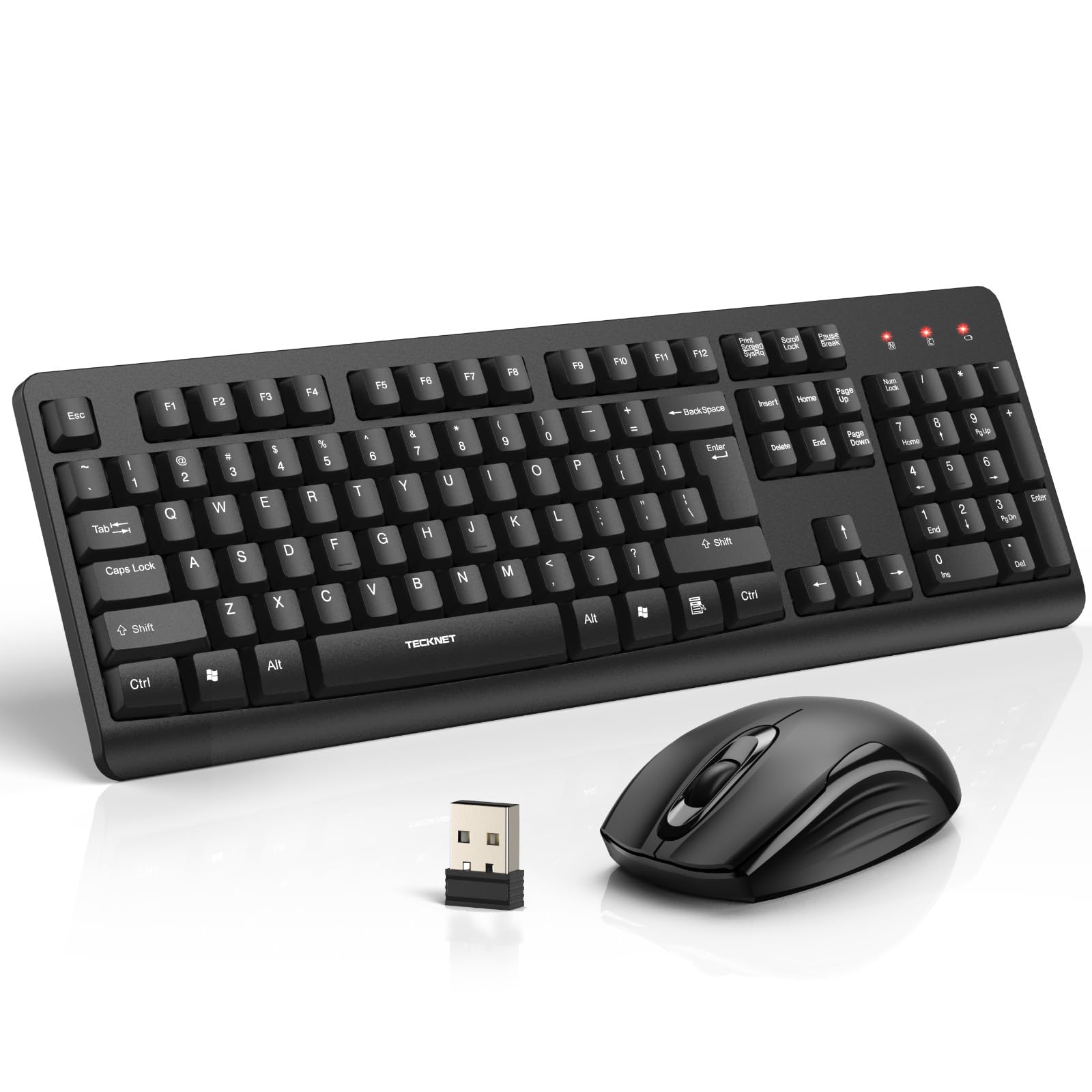 Photo 1 of **MISSING CONNECTOR**TECKNET Wireless Keyboard and Mouse Combo, Full Size Silent Ergonomic Keyboard and Mouse, Long Battery Life, Optical Mouse, Spill-Resistant, 2.4G Lag-Free Cordless Mice Keyboard for PC,Laptop,Computer