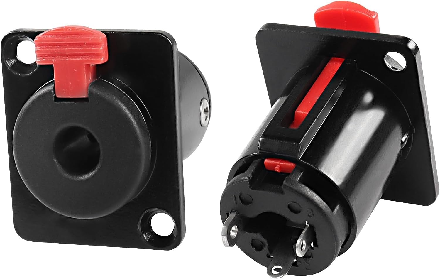 XMSJSIY 1/4" 6.35mm Stereo Socket Audio Jack Adapter Connector 6.35mm TS/TRS Female Socket Panel Mount with Locking Style D Series Size for Microphone Speaker Amplifier Mixer -2 Pack