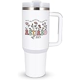 Retired EST 2025 Tumbler with Handle and Straw, 40oz Retirement Travel Mug Cup for Coworkers Colleague Boss, Happy Retirement Gifts for Women Teacher Nurse, Retirees Stainless Steel Tumbler Farewell