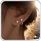 Boho Wedding Mini Cz Tiny Hoop Earrings Gold Silver Thread Dainty Pull Through Earrings Threader Crystal Stud Simple Open Huggie Half Hoop Small Cute Cartilage Sparkly Delicate Minimalist Trendy Women