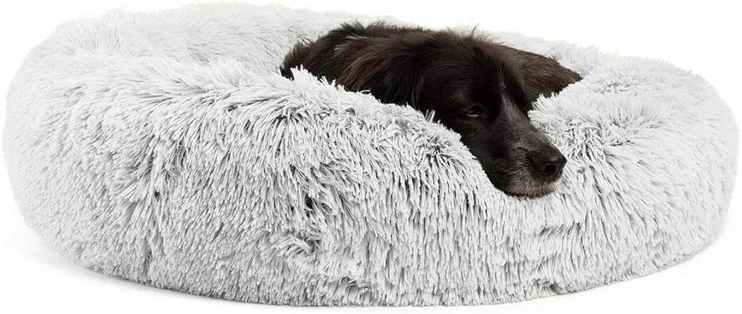 Best Friends By Sheri Luxury Shag Fur Donut Cuddler 30x30 Zippered Frost Medium Round Dog