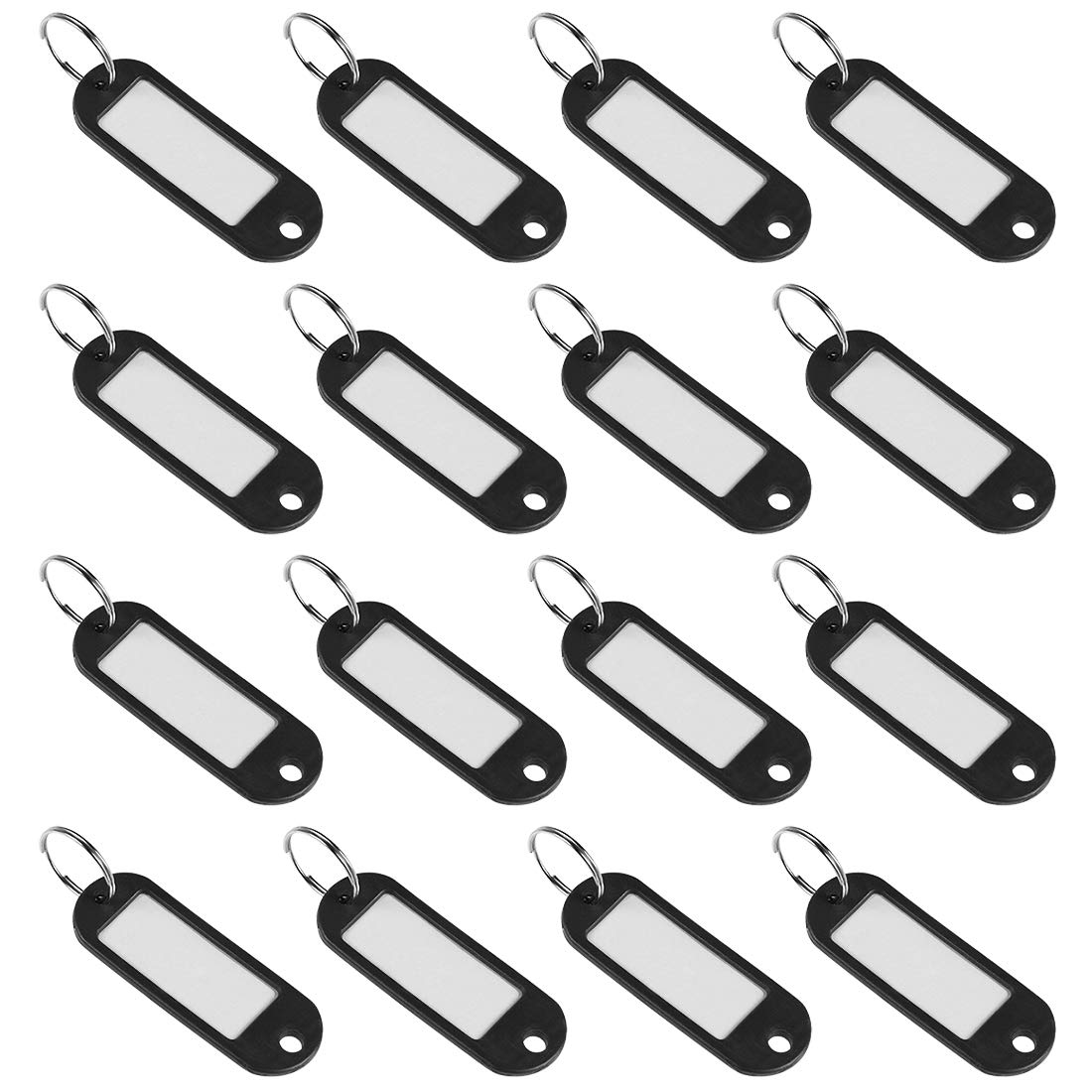 sourcing map Plastic Key Tags with Split Ring Keychain ID Luggage Label Window 60x21mm, Black 16Pcs