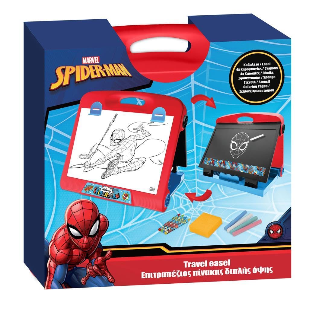 Spiderman 2-in-1 Double-Sided Tabletop Easel | Whiteboard & Chalkboard Art Set for Kids | Drawing, Writing & Learning Board | Portable, Foldable & Easy to Store | Creative Toy Gift for Boys 3+
