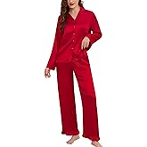SWOMOG Womens Long Sleeve Pajamas Set 2 Piece Silk Button Down Pjs with Pants Floral Printed Classic Soft Loungewear