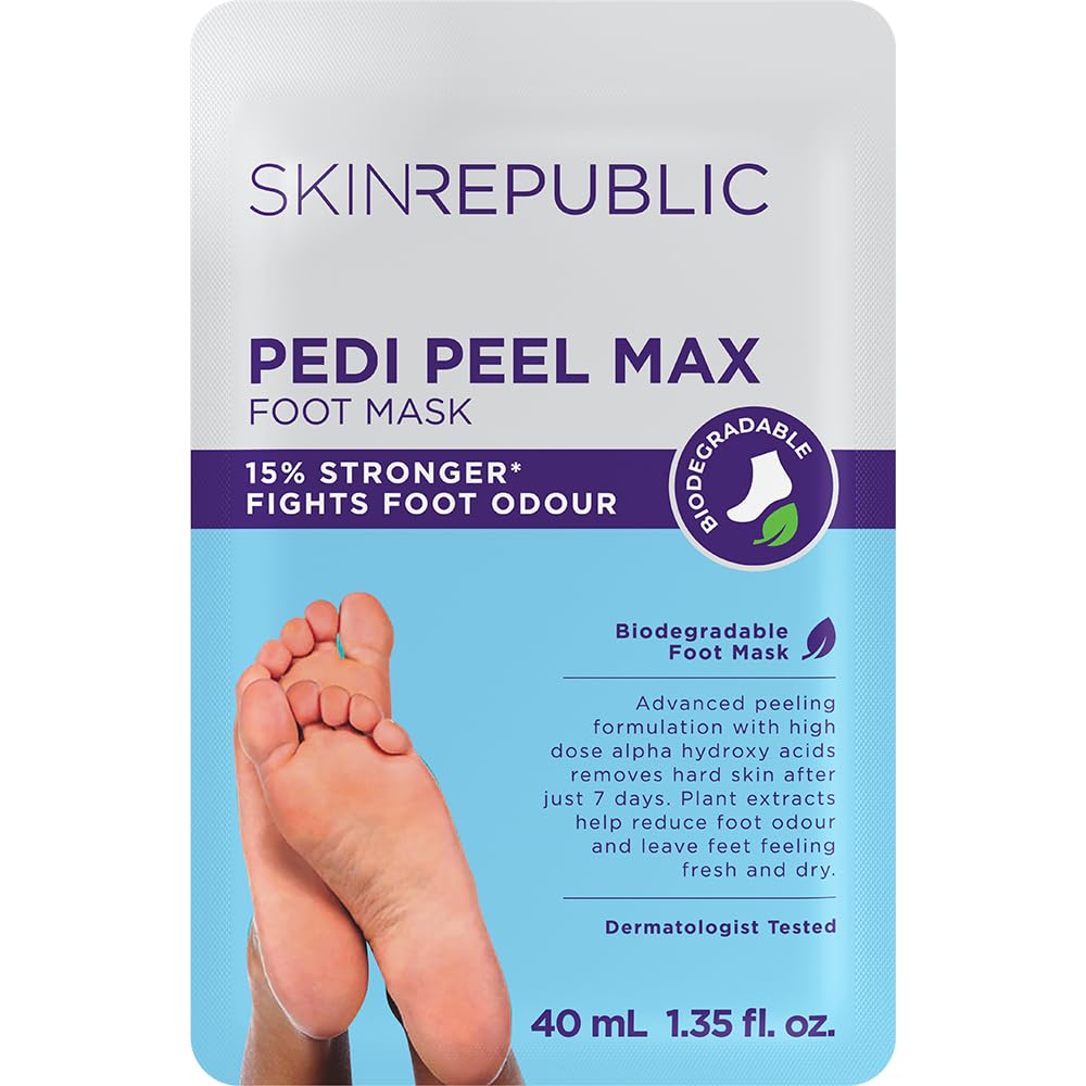 Skin Republic Pedi Foot Peel Max | 15% Stronger Acids for Removing Severely Dry Skin & Cracked Heels | Effectively Eliminates Foot Odour (Pack of 1)