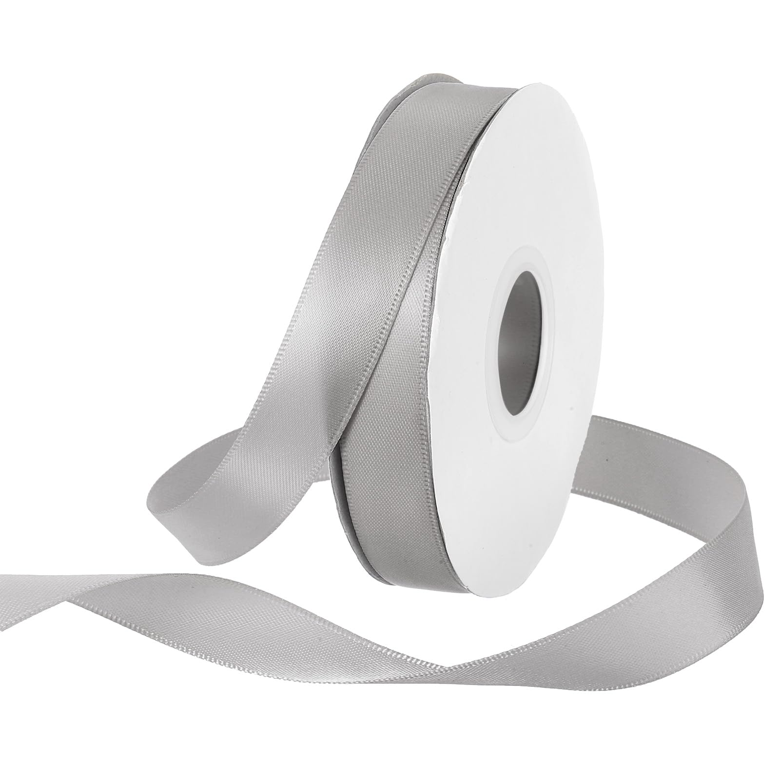 Rebower 15mm Satin Ribbon 23m Thick Double Face Grosgrain Silk Ribbon, [for Gift Wrapping, Hair Bows, Wedding, Cake, Flower] - 25 Yard/75ft/ Grey