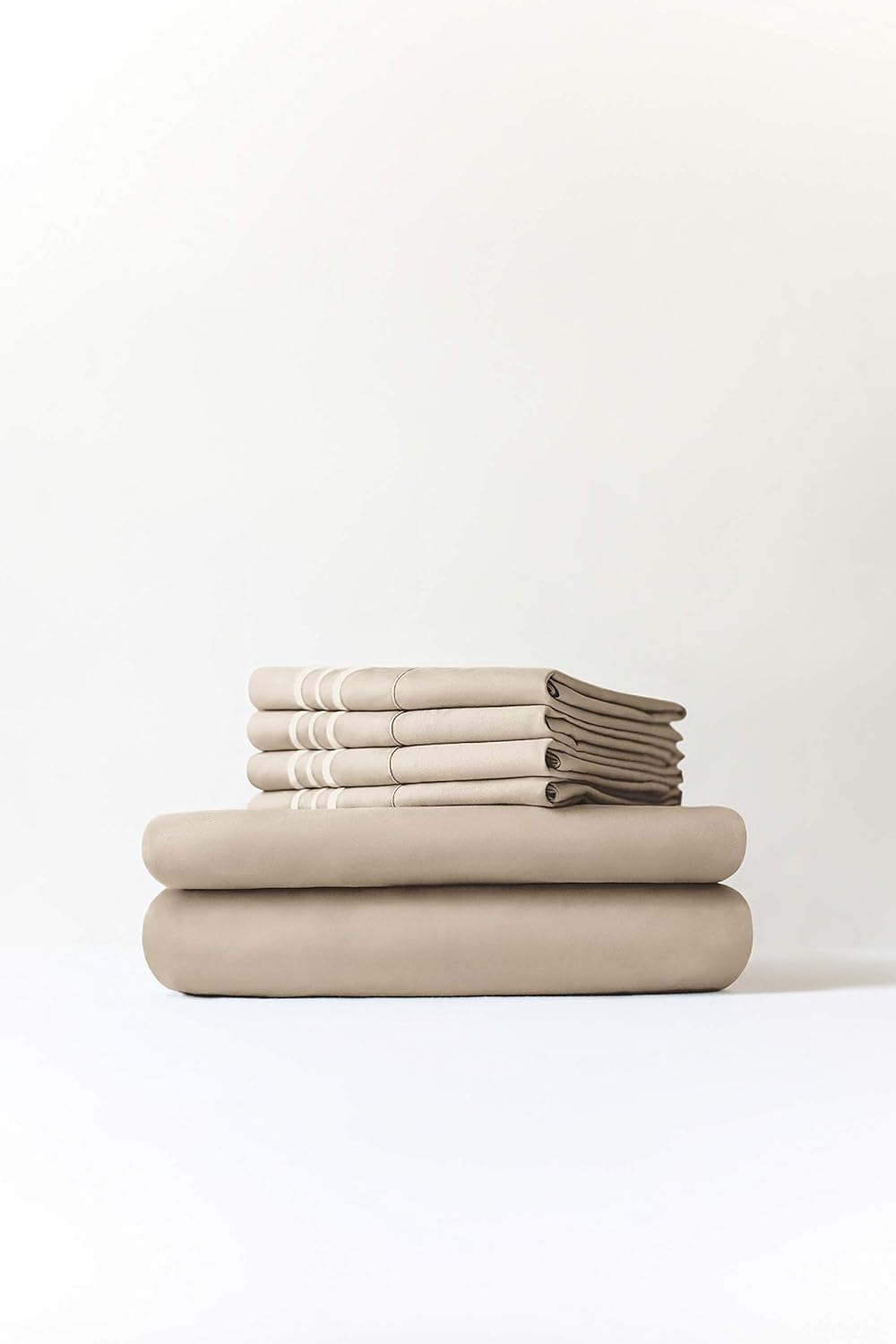 Split King Size Sheet Set - 7 Piece Set - Hotel Luxury Bed Sheets - Extra Soft - Deep Pockets - Easy Fit - Breathable & Cooling - Wrinkle Free - Comfy - Tan Beige Bed Sheets - Split Kings Sheets: Home & Kitchen