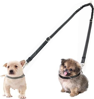 Kelivi Double Dog Lead Coupler 360° Swivel No Tangle Reflective Dual Leash
