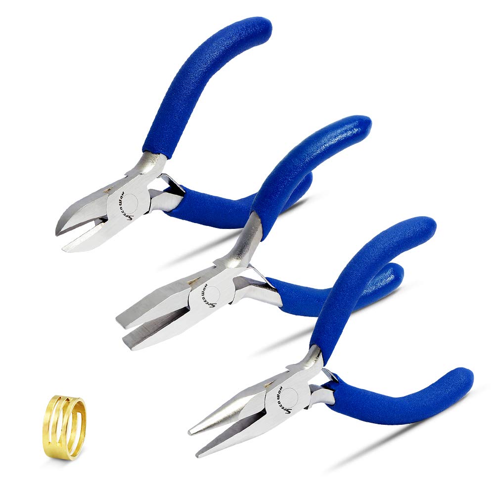 SPEEDWOX 3-Inch Jewelry Making Pliers Set: Chain Nose, Flat Nose, Diagonal Pliers & Jump Ring Opener - Professional Beading Tools