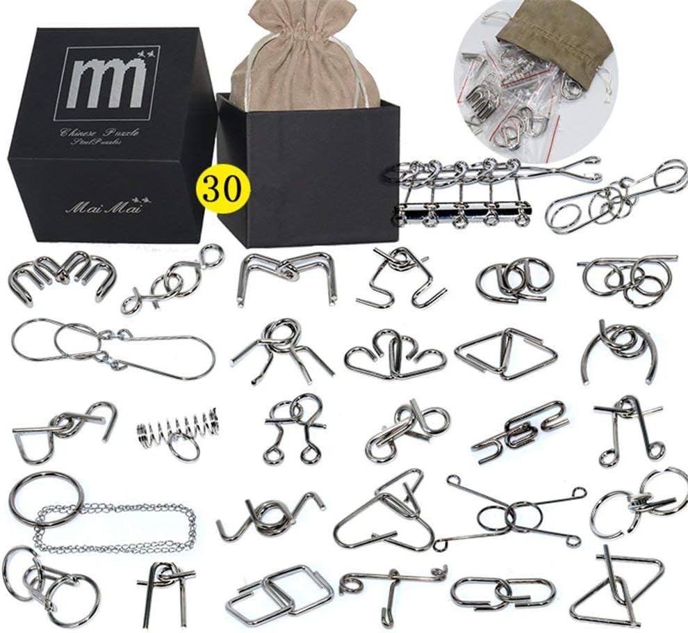 30 Pieces Thicker Metal Wire Brain Teaser with Pouch - Assembly & Disentanglement Puzzles Toys - Magic Trick Toys Puzzles Set - Ideal Gifts Kids Adults - Intermediate Difficulty
