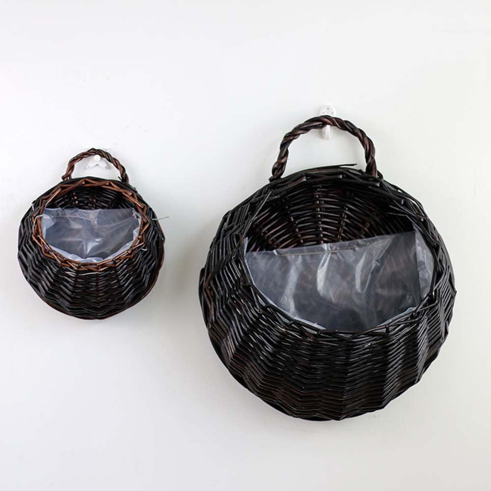Kingt Wall Planter Baskets Set of 2 Willow Wicker Flower Pots Hanging Flower Pot Flower Plant Pot Ornament 37x30 cm & 23x18 cm Brown KKO01B