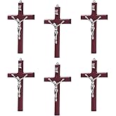 ZYFLSQ Crucifix Wall Cross, 4.7 inch Small Catholic Wooden Jesus Cross for Home Decor (6 pcs)