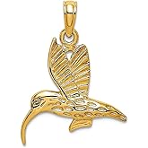 JewelryWeb 10k Gold Hummingbird Flying 2-d and Textured With Curved Beak Charm Pendant Necklace for Women