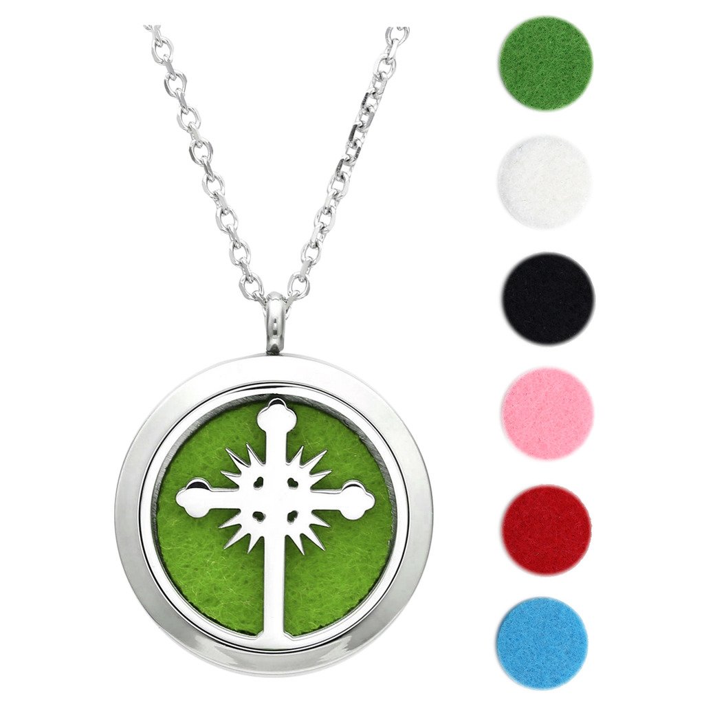 Zysta Stainless Steel Aromatherapy Perfume Essential Oil Fragrance Diffuser Necklace Locket Pendant with 6 Washable Pads, 24 inches