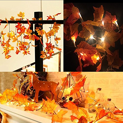ZDMALL Fall Decorations,Fall Garland,Fall Wreath,8 Modes Lighted Maple Leaves Garland 20LED/8.2FT for Thanksgiving Christmas Halloween Party Wedding DIY with Timer(Warm White)