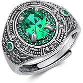 7×9mm Oval Cut Blue Topaz/Garnet/Emerald/Black Onyx Ring for Men 925 Sterling Silver Vintage Style Gemstone Handmade Men’s Ring for Dad Father Adjustable Size 7