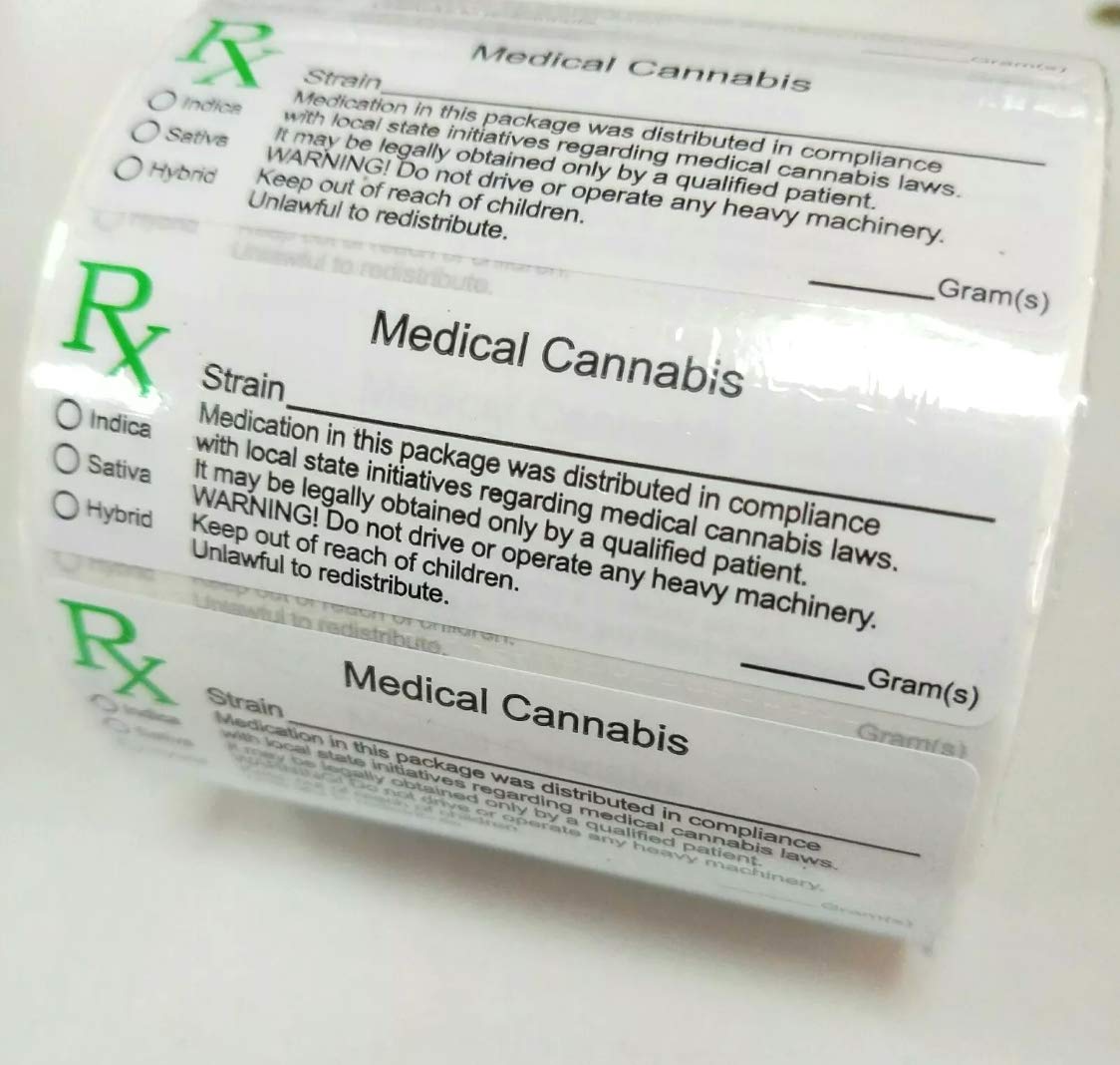 Roll Extra 1000X RX MEDICAL LABELS - stickers labels for squeeze pop top pots tubs, prescription container vials, snap caps, compliant strain labels (FREE RE certificate)