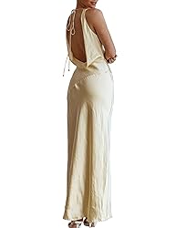 Satin Cowl Neck Sleeveless Backless Maxi Wedding