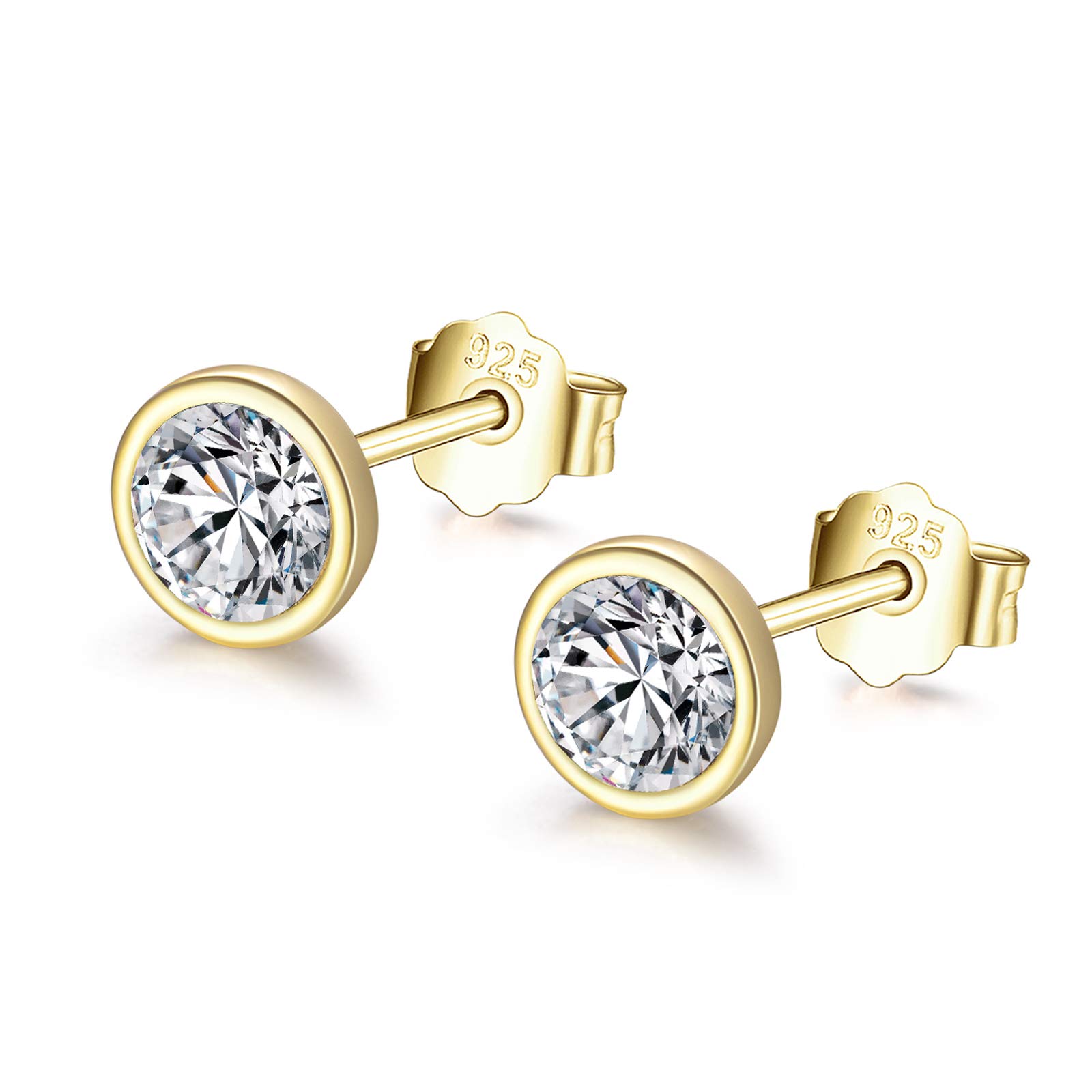 Shuxin Silver Stud Earrings - 925 Sterling Silver, Cubic Zirconia, Hypoallergenic Small Sleeper Cartilage Tragus Studs, 4mm Gold with 5A Cubic Zirconia โ image 1