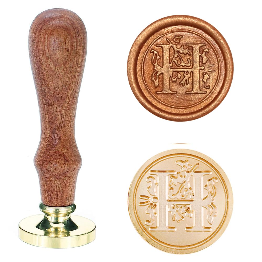 Poemluve Wax Seal Stamp Alphabe Letters H 25mm Initials Vintage Sealing Wax Stamps Brass Head with Removable Wood Handle for Scrapbooking, Wedding Invitation, Gift Wrap, Envelope (Letter H)