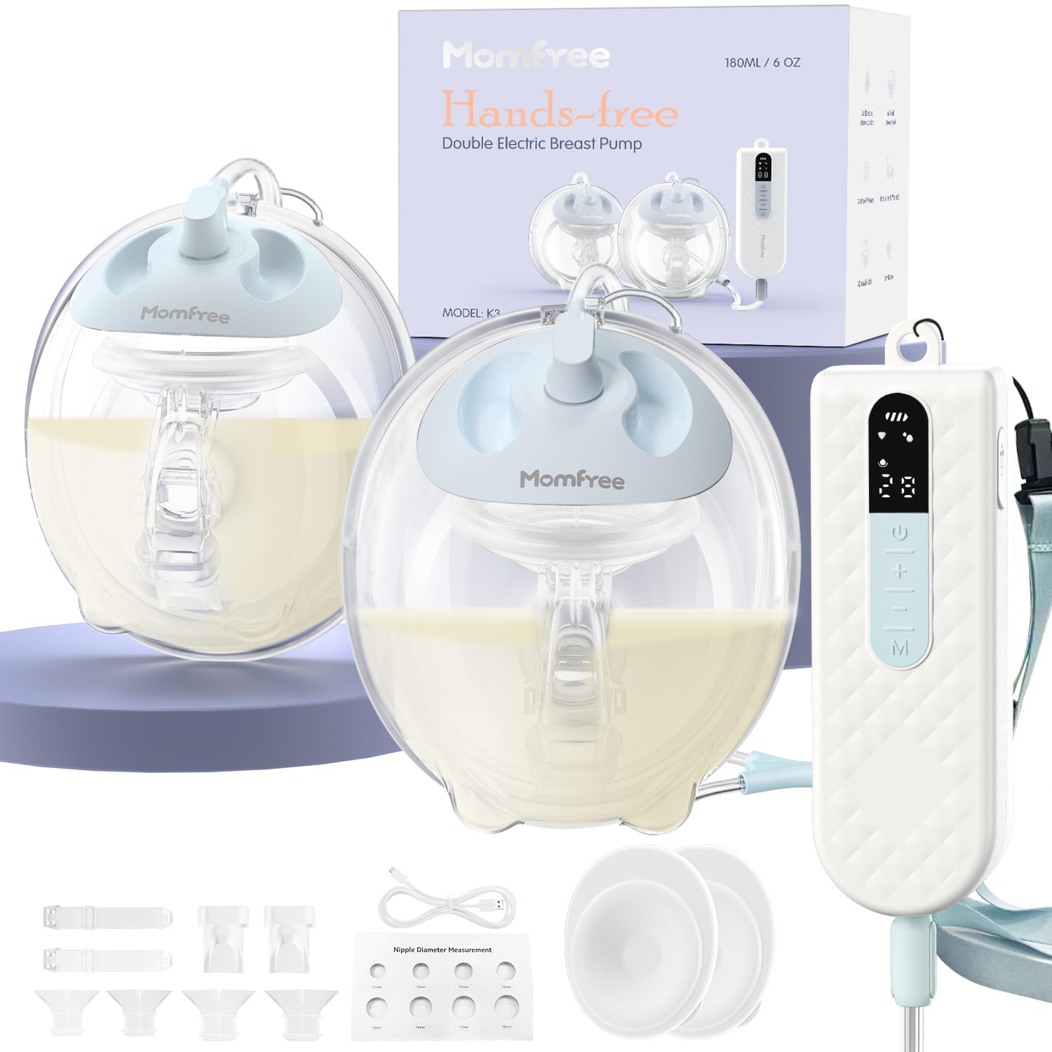 Photo 1 of Breast Pump K3,Ultra-Lightweight Hands Free Wearable Breast Pump,Upgraded Double-Seal Flange Electric Breastfeeding Pump with 3 Modes | 9 Levels, 3 Fine-Tuned Rhythms,15-24mm