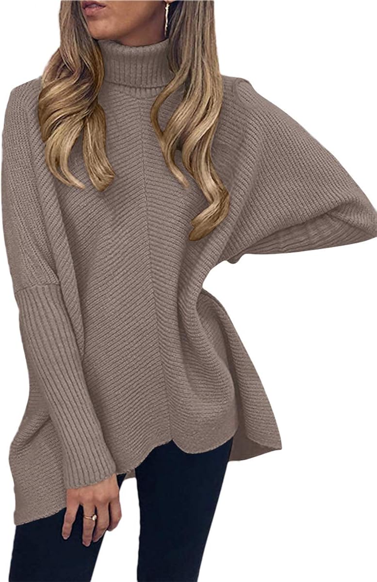 ANRABESS Womens Turtleneck Long Batwing Sleeve Asymmetric Hem Casual Pullover Sweater Knit Tops at  Women’s Clothing store