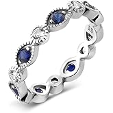 Gem Stone King 0.70 Cttw White and Blue Created Sapphire Wedding Stackable Eternity Band Ring For Women | 925 Sterling Silver | Wedding Engagement Anniversary Promise Ring For Women