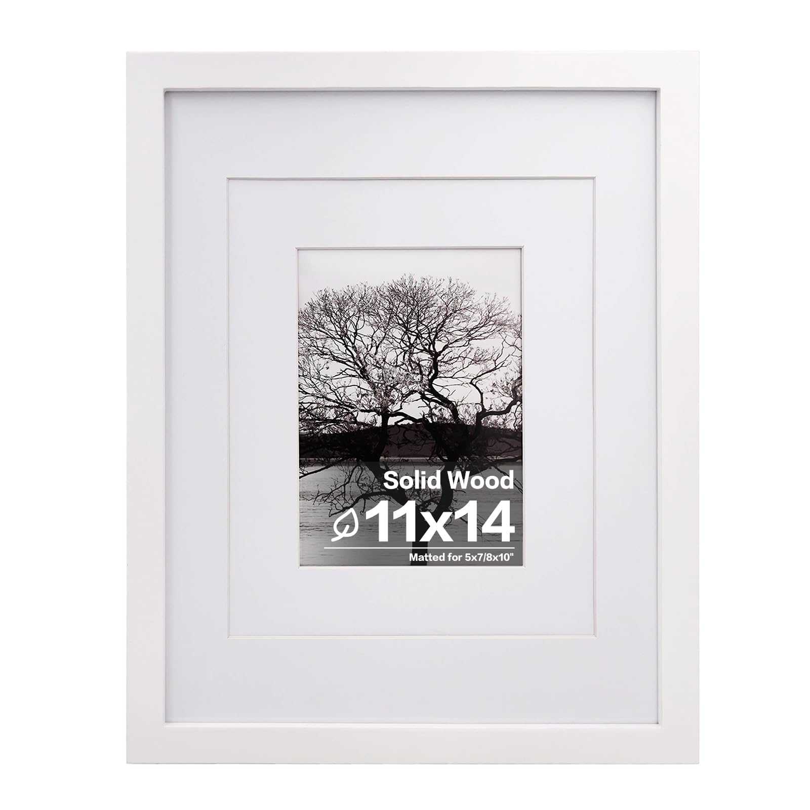 Photo 1 of Egofine 11x14 Picture Frame White - Photo Frame Made of Solid Wood Covered by Plexiglass for Table Top Display Pictures 5x7/8x10 with Mat or 11x14 Without Mat - with Wall Mounting Hardware