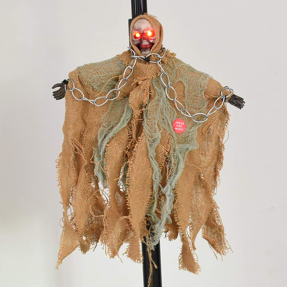 VOSAREA Halloween Electric Voice Control Chain Ghost Creepy Hanging Sounding Skeleton Ghost Animated Haunted Shaking Ghost Props Hanging Dolls Decoration Ghost Hangings(Yellow)