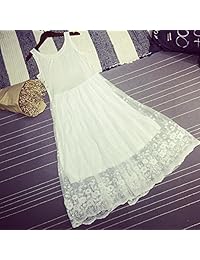 Vestido sin mangas de encaje para mujer, con tirantes largos.