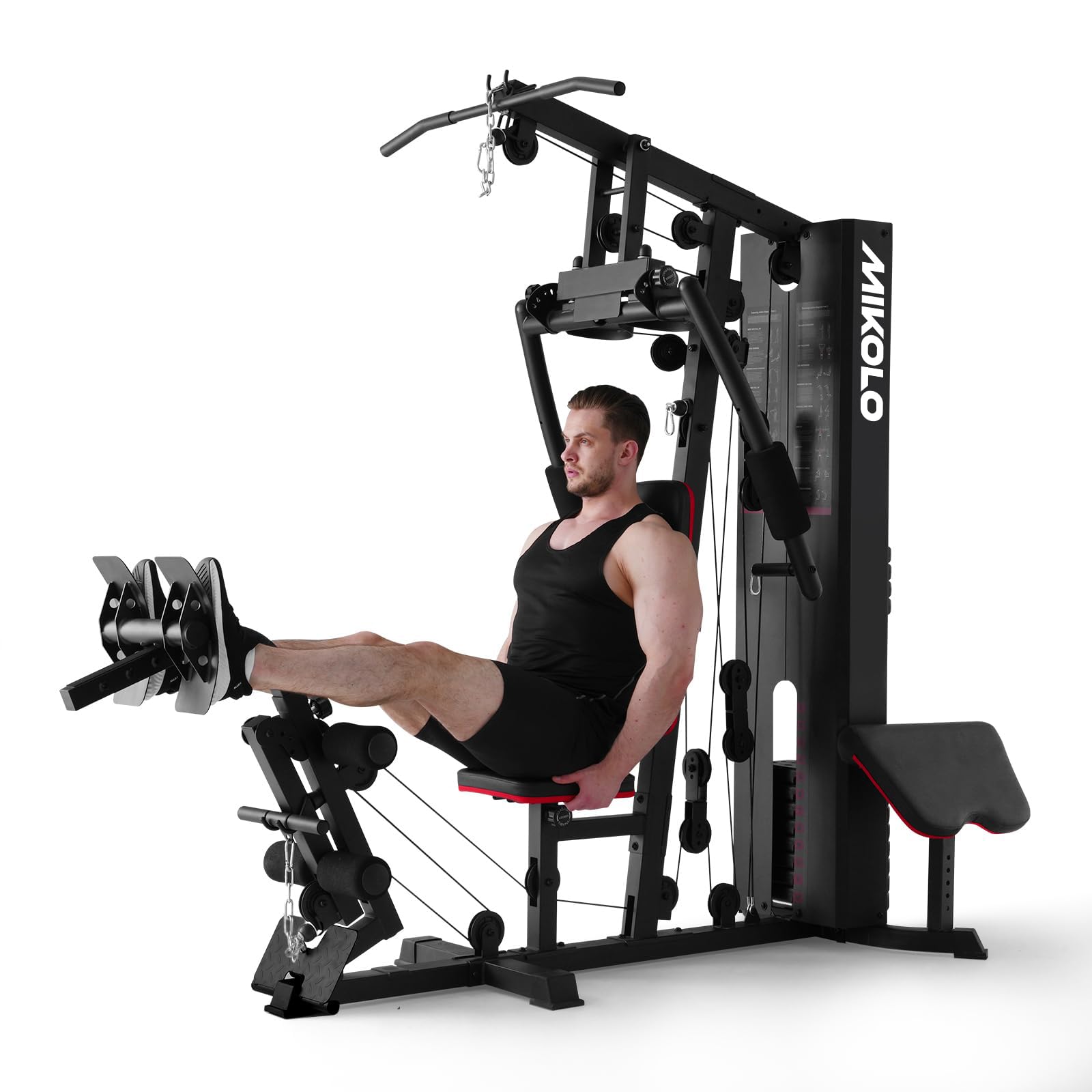 Mikolo Home Gym, Workout Station with 152LBS Weight Stack, Multifunctional Home Gym Equipment with Pulley System for Full Body Strength Training
