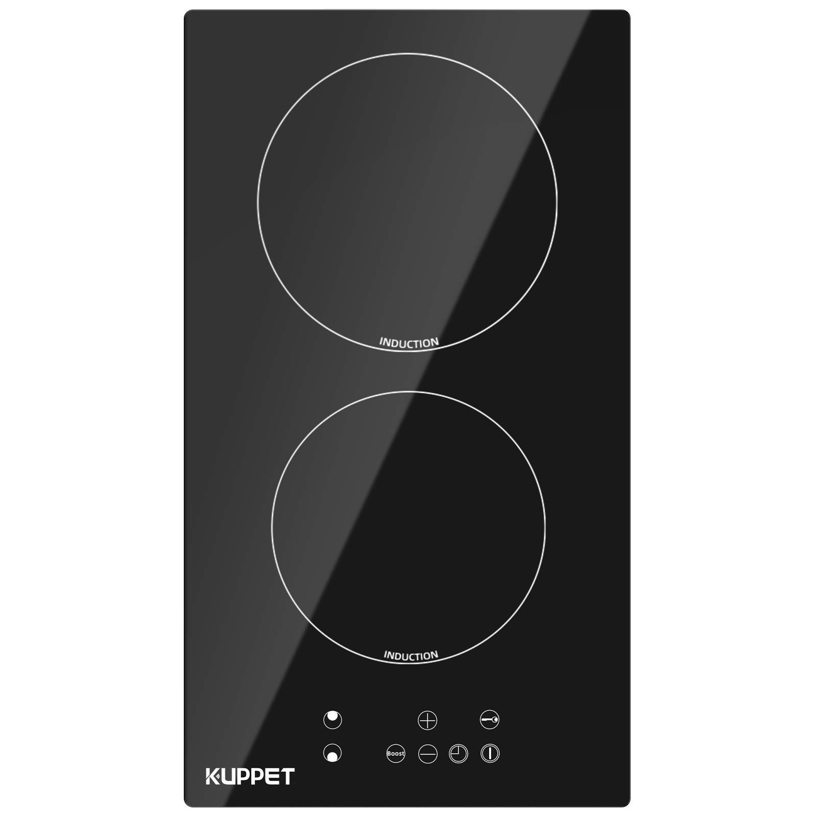 Kuppet 12 Inch Electric Cooktop, Induction Cooktop Vertical with 2 Burners(800/1000W) Vitro