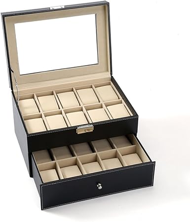 Organizador de cajas de reloj 2 niveles Caja de reloj cuero de imitación Gran capacidad 20