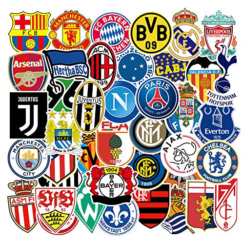 50Pcs Cool Soccer Club Stickers, World Cup Football Match Stickers, Graffiti Colorful Waterproof Vinyl Decals for Laptop Skateboard Water Bottle, Teens and Adults